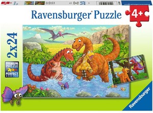 Afbeelding van het spelletje Spelende Dino's Puzzel (2x24 stukjes)