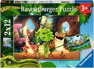 Afbeelding van het spel De kleine dino-bende Puzzel (2 x 12 stukjes)