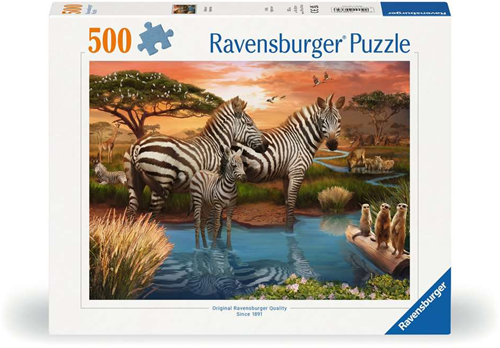 Zebra´s bij de drinkplaats Puzzel (500 stukjes)