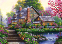 Romantische cottage Puzzel (1000 stukjes)-2
