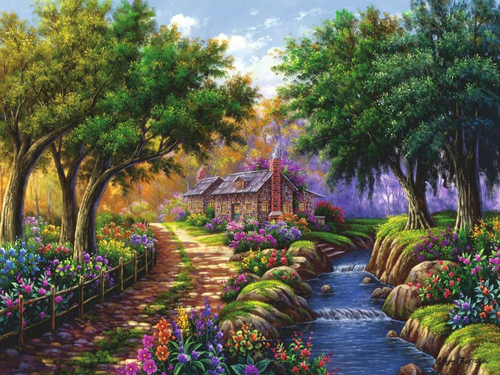 Cottage bij de Rivier Puzzel (1500 stukjes)-2