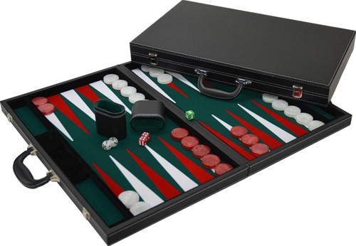Backgammon Zwart Luxe groen/rood/wit