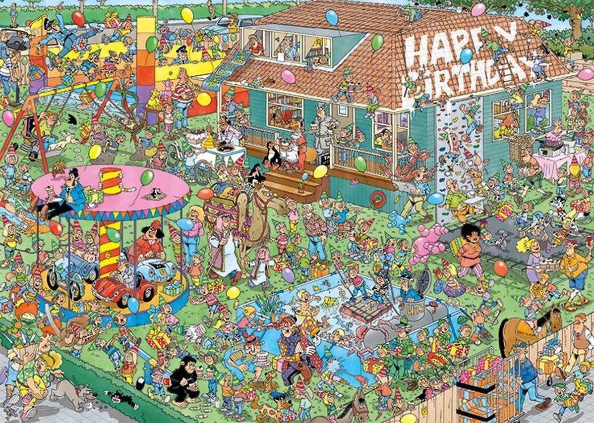 Bedenk Bukken Schrikken Jan van Haasteren - Kinderfeestje Puzzel (1000 stukjes) - kopen bij Spellenrijk.nl Bedenk Bukken Schrikken Jan van Haasteren - Kinderfeestje Puzzel (1000 stukjes) - kopen bij Spellenrijk.nl
