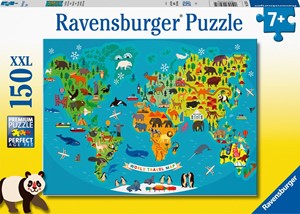 Afbeelding van het spel Dieren Wereldkaart Puzzel (150 XXL stukjes)