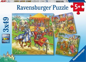 Afbeelding van het spelletje Riddertoernooi in de Middeleeuwen Puzzel (3 x 49 stukjes)