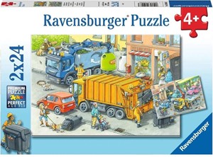 Afbeelding van het spelletje Vuilniswagen en Sleepwagen Puzzel (2 x 24 stukjes)