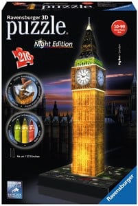 Afbeelding van het spelletje 3D Puzzel - Big Ben - Night Edition (216 stukjes)