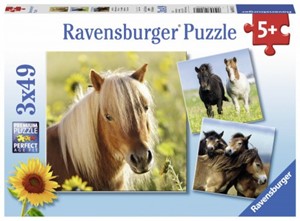 Afbeelding van het spelletje Schattige Pony's Puzzel (3 x 49 stukjes)