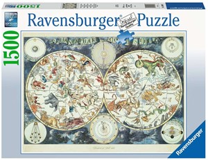 Afbeelding van het spelletje Wereldkaart met Fantastierijke Dieren Puzzel (1500 stukjes)