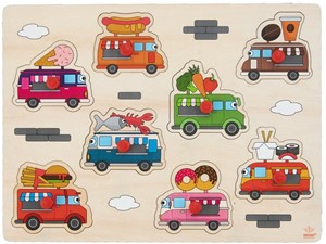 Afbeelding van het spelletje Houten Knopjes Puzzel Foodtrucks