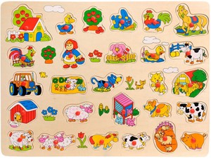 Johntoy Houten Knopjes Puzzel Boerderij 32 Stukjes johntoy kopen in de aanbieding