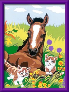 Afbeelding van het spel Schilderen op Nummer - Paard met Kittens