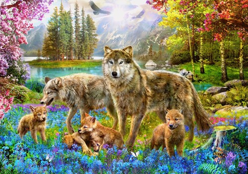 Spring Wolf Family Puzzel (1500 stukjes)-2