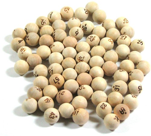 Bingoballen 75 stuks Hout (verpakking beschadigd)
