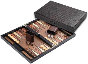 Backgammon - Houten Kist met Krokodillen Relief