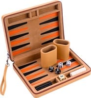 Portable Backgammon met Afsluitrits (Beige)