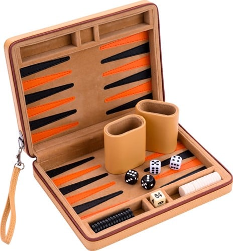 Portable Backgammon met Afsluitrits (Beige)