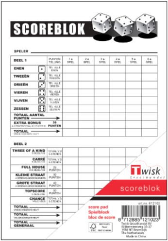 Yahtzee Scoreblok (100 vellen)