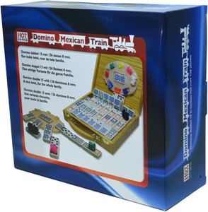 Domino Mexican Train in houten koffer Dubbel 15