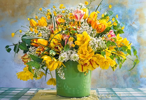 Spring Flowers in Green Vase Puzzel (1000 stukjes)-2