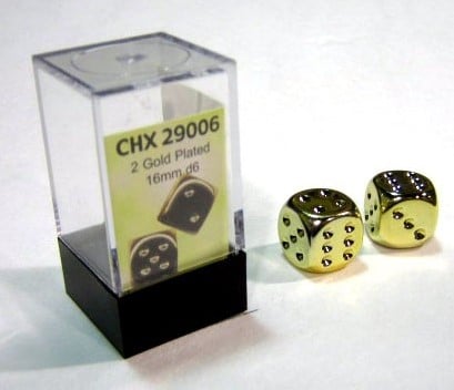 Gold-Plated Metallic Dobbelstenen 16mm (2 stuks)