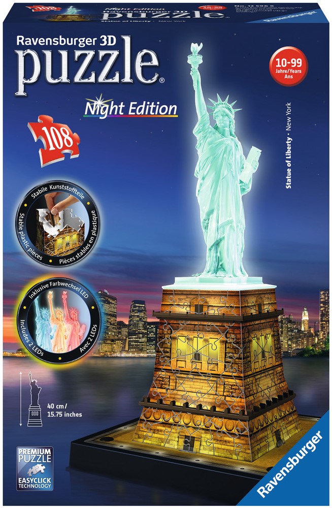Registratie spellen paniek 3D Puzzel - Statue of Liberty - Night Edition (108 stukjes) - kopen bij  Spellenrijk.nl