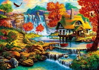 Country House by the Water Fall Puzzel (1000 stukjes)-2