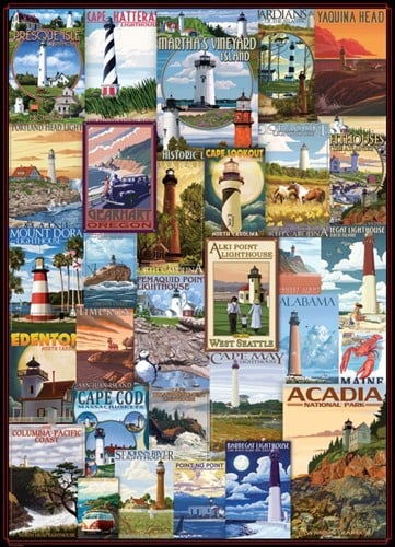 Lighthouses Vintage Posters Puzzel (1000 stukjes)-2