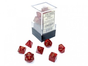 Afbeelding van het spelletje Mini Polydice Dobbelsteen Set Rood/Goud (7 stuks)