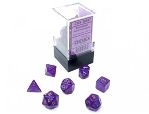 Afbeelding van het spelletje Mini Polydice Dobbelsteen Set Paars/Goud (7 stuks)