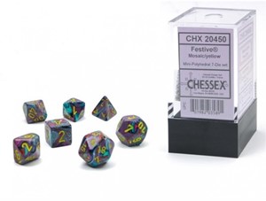 Afbeelding van het spelletje Mini Polydice Dobbelsteen Set Paars / Geel (7 stuks)