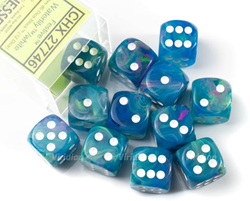 Dice Set - Festive Waterlilly 16mm - Green-Blue D6 (12 stuks)