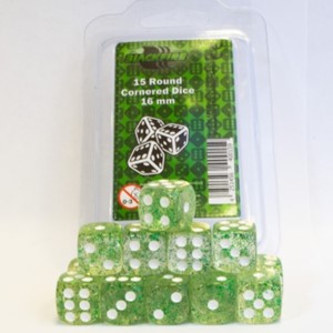 Adc Blackfire Dobbelstenen 16Mm Glitter Groen 15 Stuks adc blackfire kopen in de aanbieding