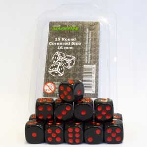 Adc Blackfire Dobbelstenen 16Mm Zwart Met Rode Stippen 15 Stuks adc blackfire kopen in de aanbieding