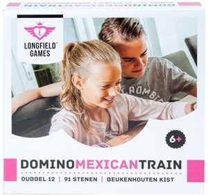 Domino Dubbel 12 Mexican Train in houten kist