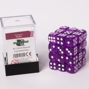 Adc Blackfire Doorzichtige Dobbelstenen 12Mm Violet 36 Stuks adc blackfire kopen in de aanbieding