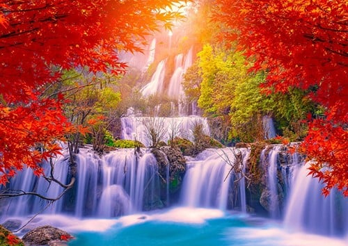 Thee Lor Su Waterfall in Autumn, Thailand Puzzel (1000 stukjes)-2
