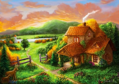 Cottage at Dusk Puzzel (1000 stukjes)-2