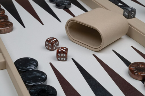 Backgammon - Beige, Groot, Kunstleer -2