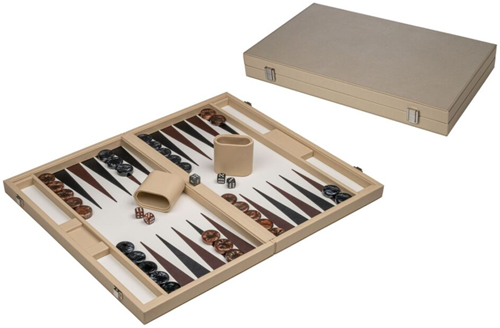Backgammon - Beige, Groot, Kunstleer 