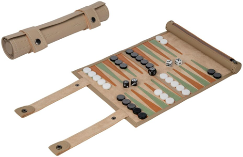 Backgammon - Oprolbaar Reiskoffer met speelbord (Kunstleer)-2