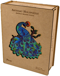 Artefact Houten Puzzel - 2 in 1 Pauw, in Houten Doos (132 stukjes)