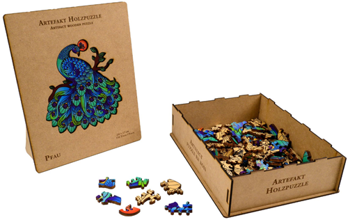 Artefact Houten Puzzel - 2 in 1 Pauw, in Houten Doos (132 stukjes)-3